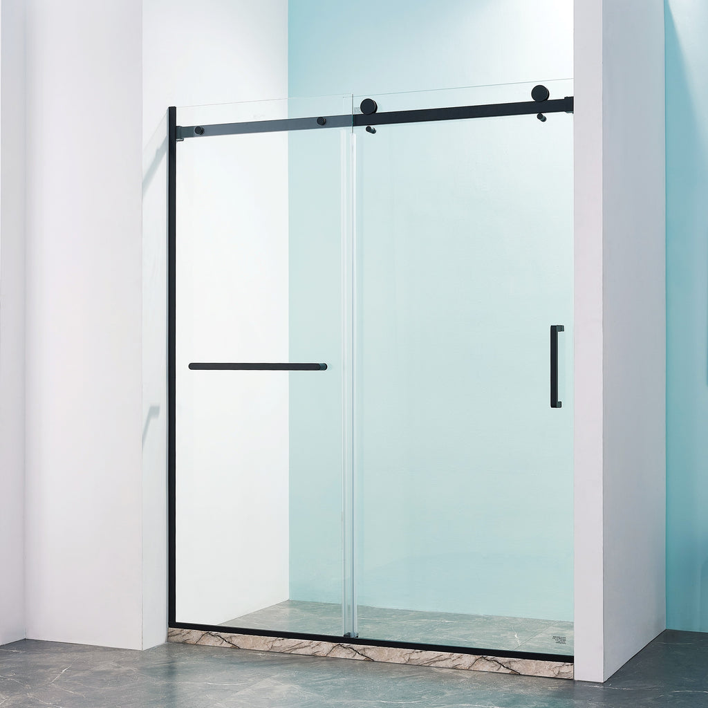 KZG 56-60 in. semi-frame sliding shower door in matte black with tempered glass — image 1