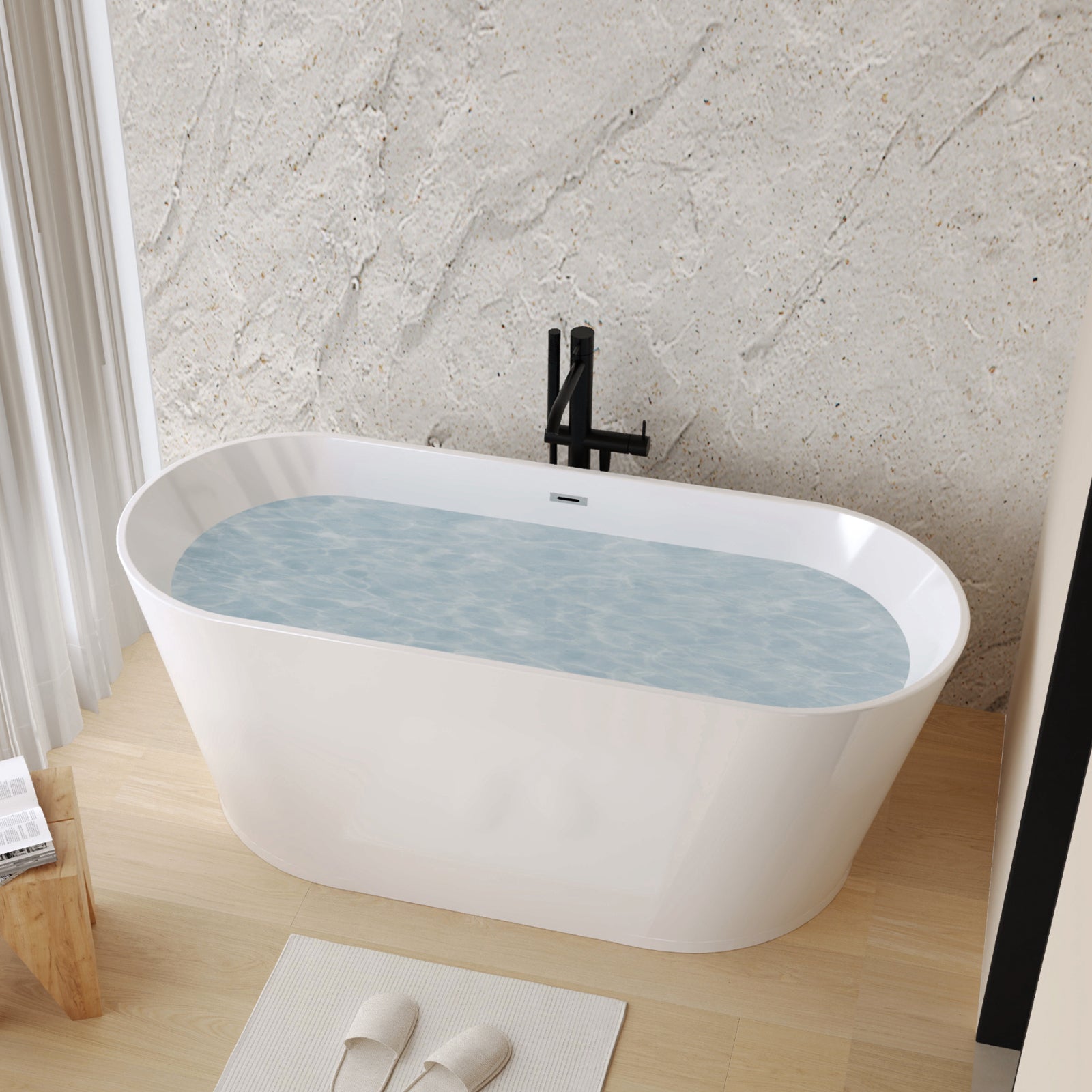 KZG 59 in. glossy white acrylic freestanding soaking tub with chrome drain — image 4