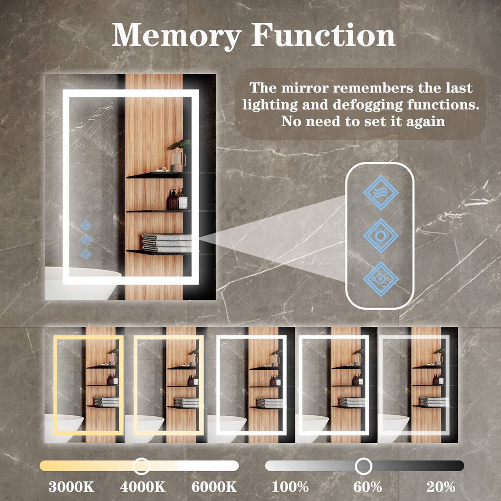 KZG 48in. x 36in. silver LED bathroom mirror with dimmable dual lighting and anti-fog coating — image 7