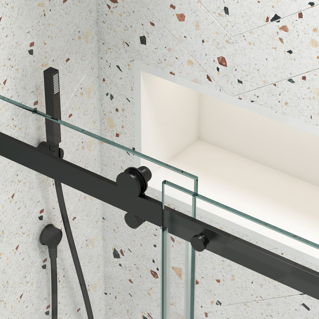 Matte black sliding shower door with tempered glass, 60 in. × 74 in. — image 5