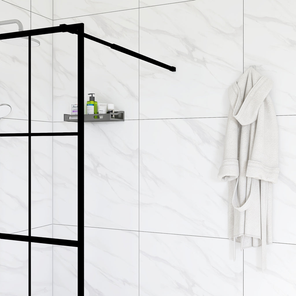 Black aluminum shower screen panel with tempered glass — image 6