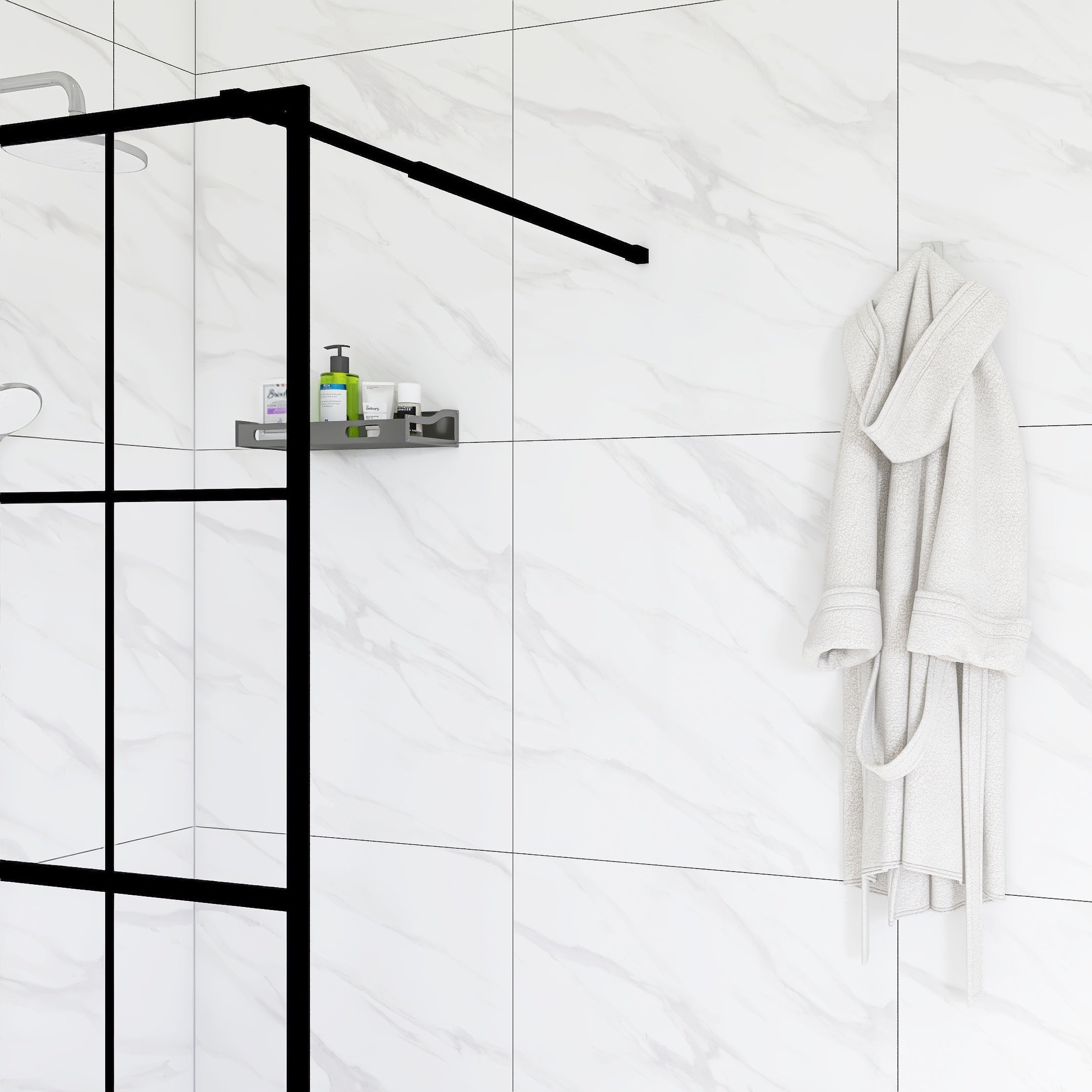 Black aluminum shower screen panel with tempered glass — image 6