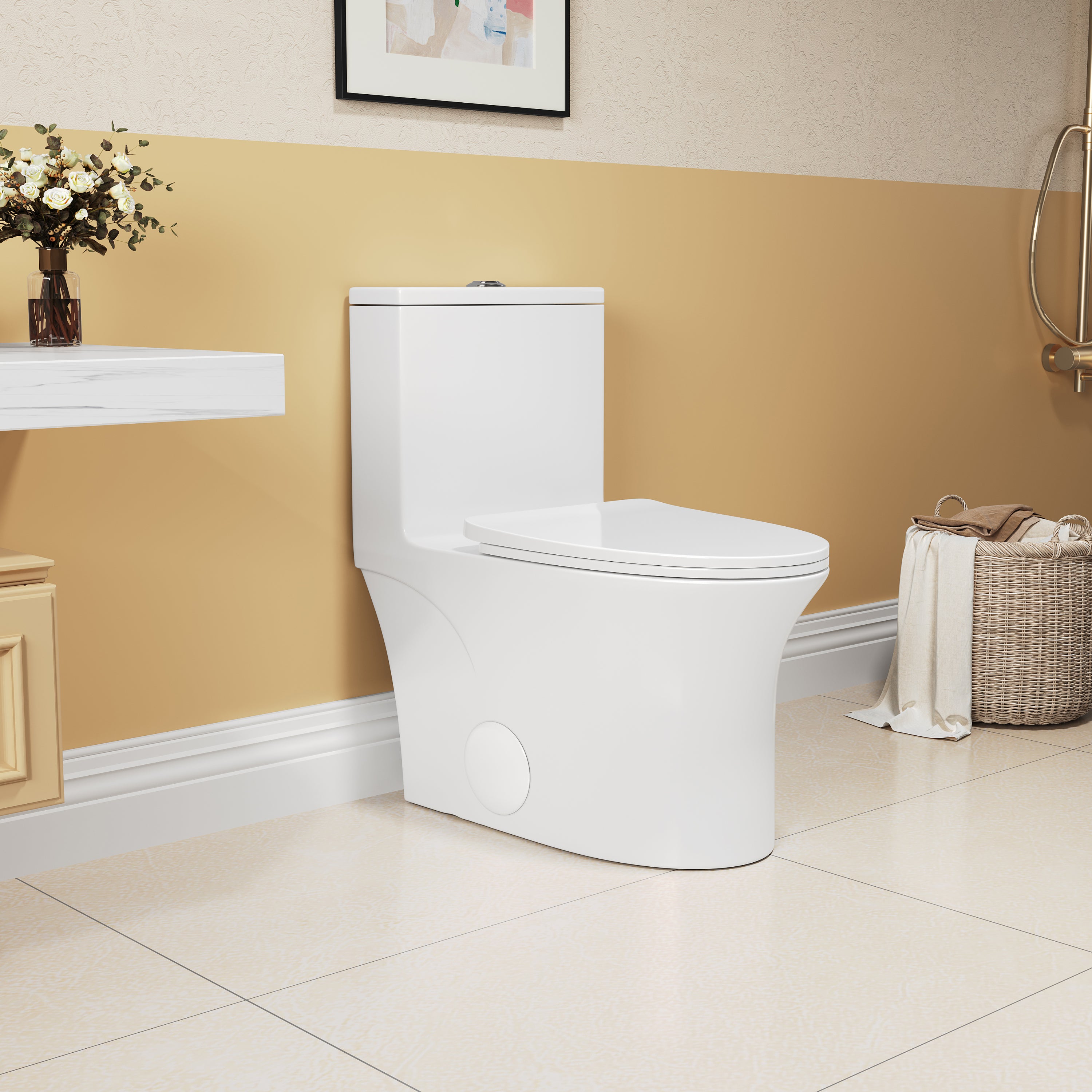KZG elongated comfort height one-piece white ceramic toilet with soft close seat — image 3