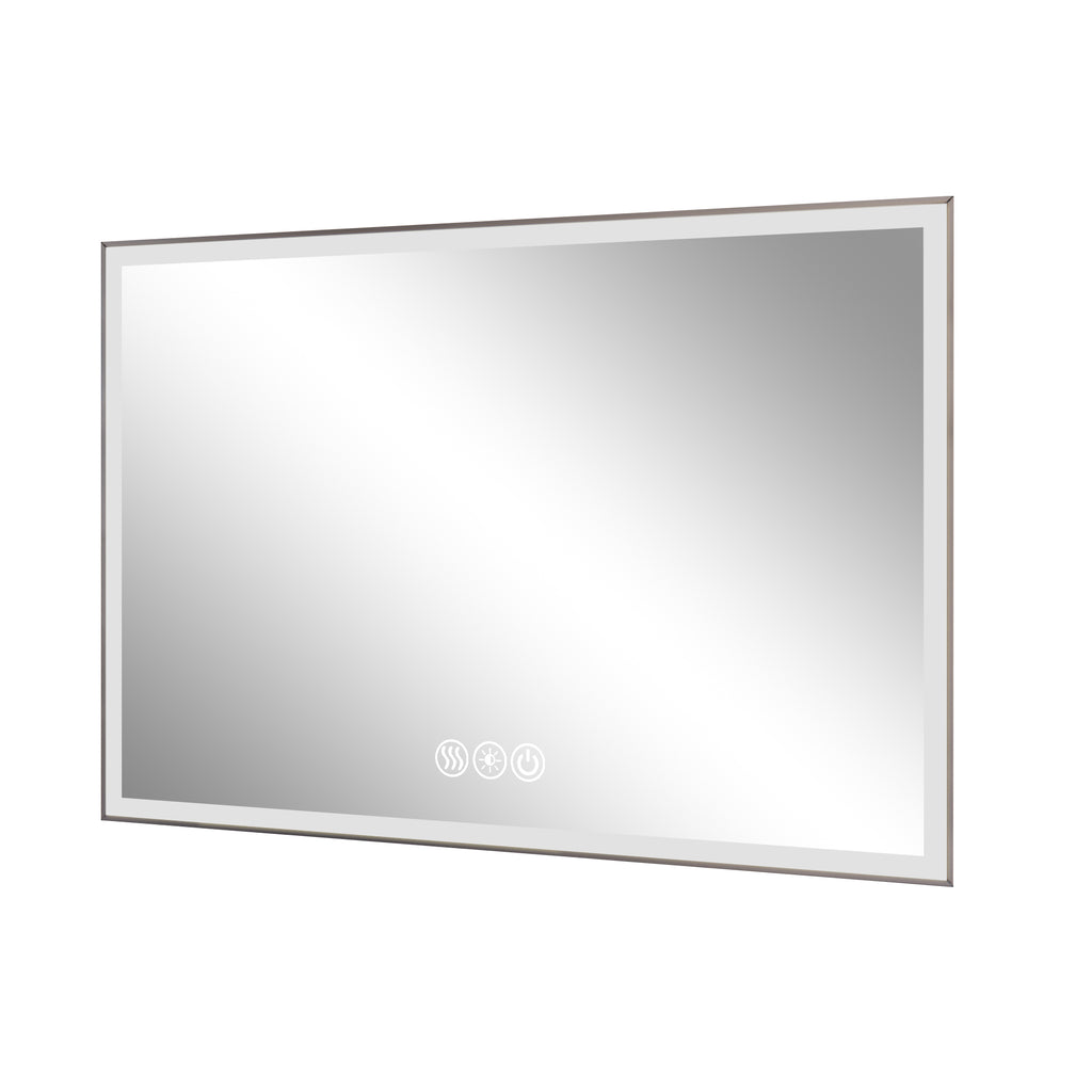 KZG modern LED bathroom vanity mirror, 48x32 in., silver aluminum frame with beveled lights and anti-fog coating — image 1