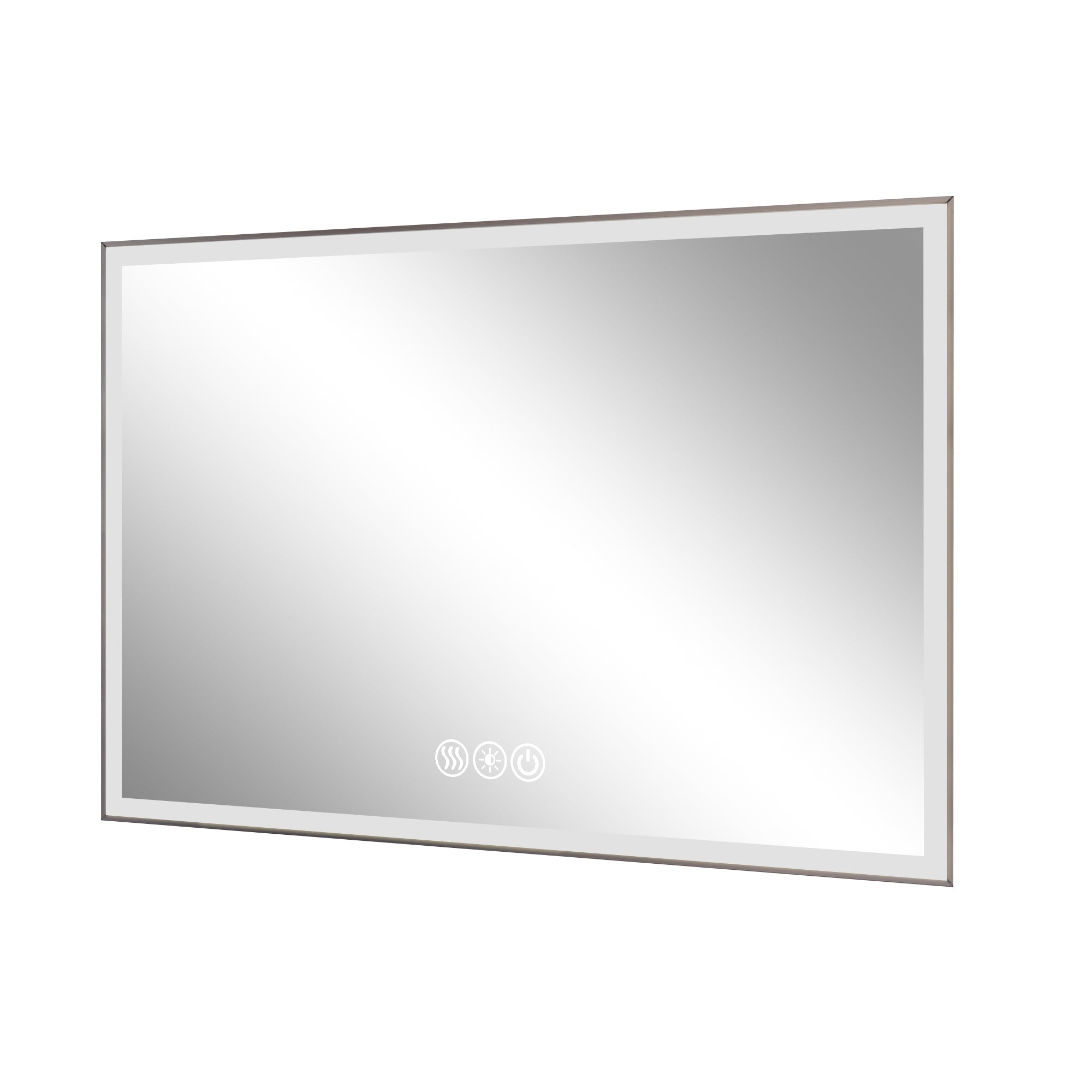 KZG modern LED bathroom vanity mirror, 48x32 in., silver aluminum frame with beveled lights and anti-fog coating — image 1