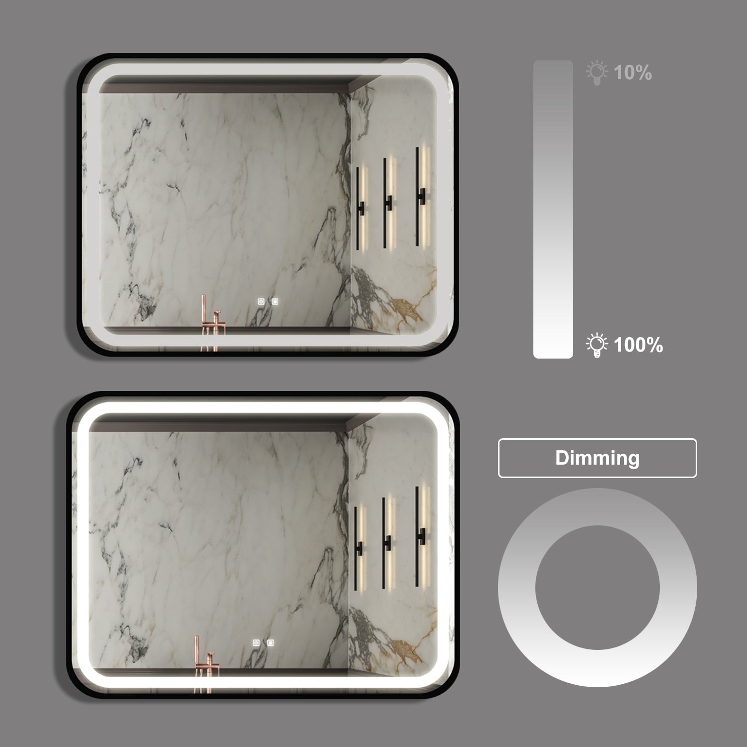 KZG 40x32 inch black metal frame LED vanity mirror with dimmable touch control and adjustable color temperature — image 5