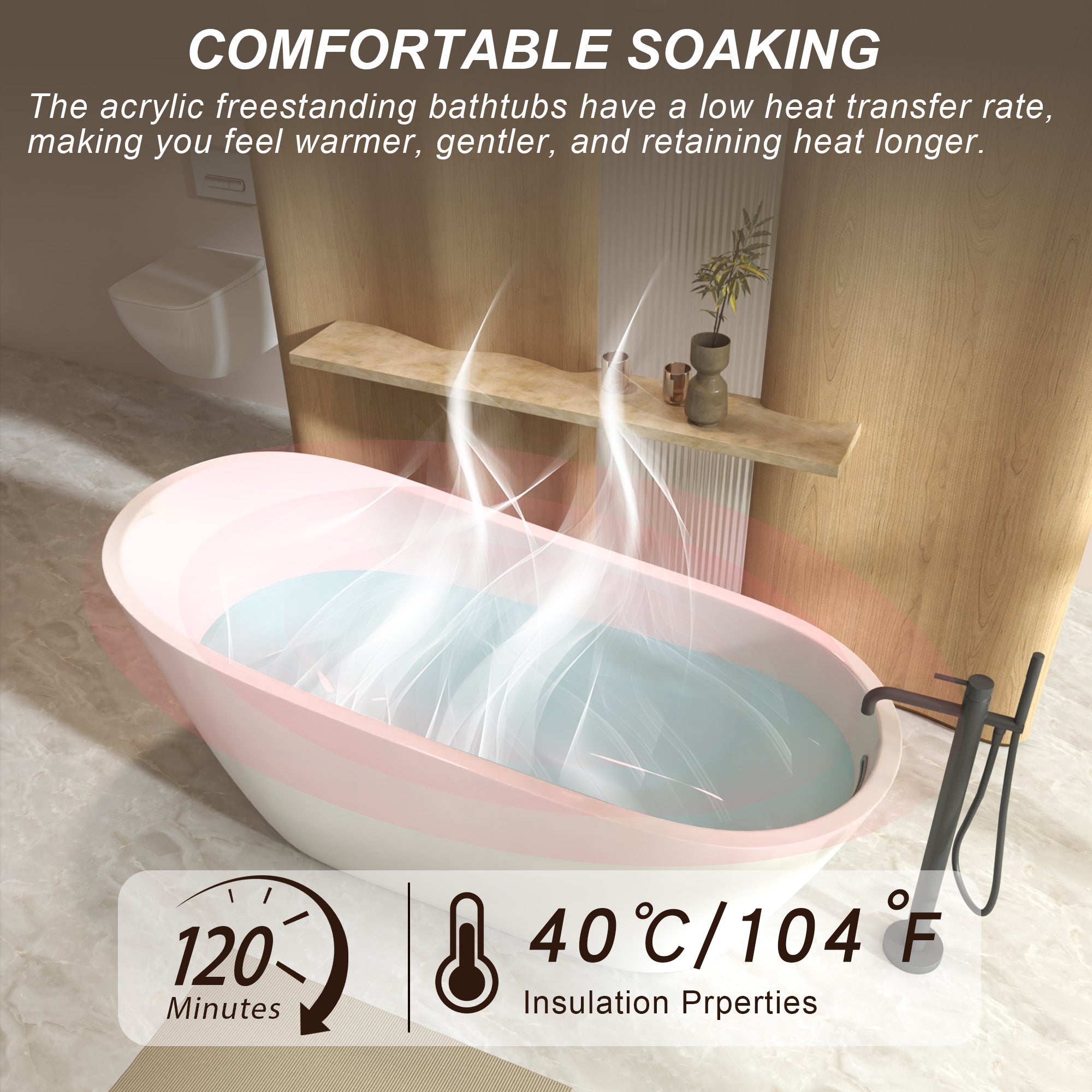 KZG 67 in. freestanding slipper bathtub in gloss white acrylic with chrome overflow and pop-up drain — image 4