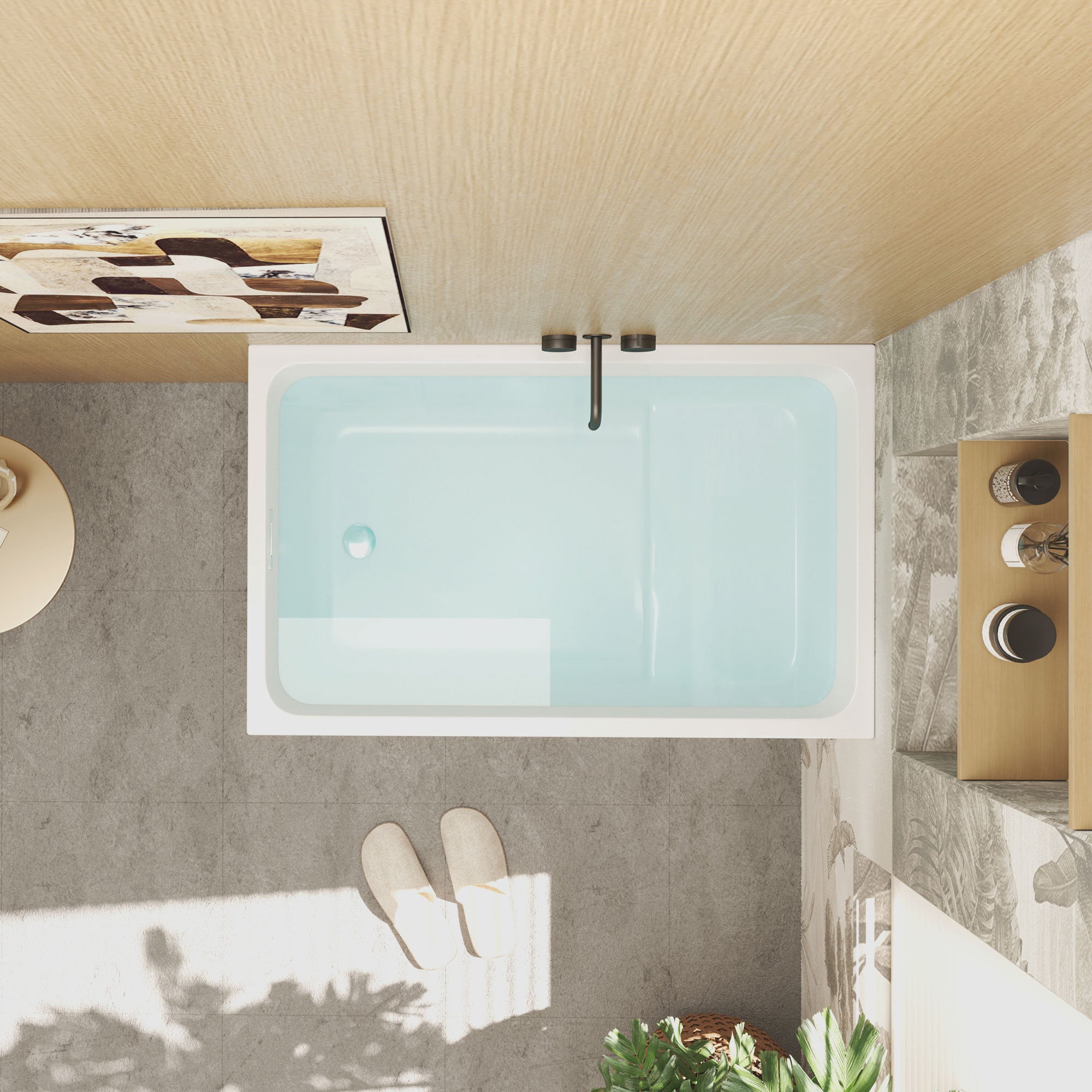 KZG 43 in. gloss white acrylic freestanding soaking bathtub with built-in seat and chrome hardware — image 7