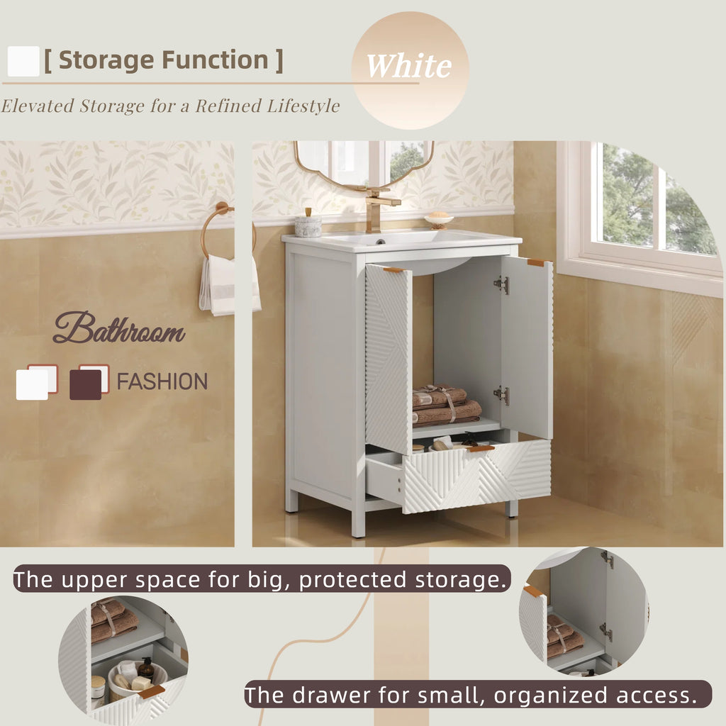 KZG 24-inch modern white bathroom vanity with ceramic undermount sink and soft-close drawer — image 7