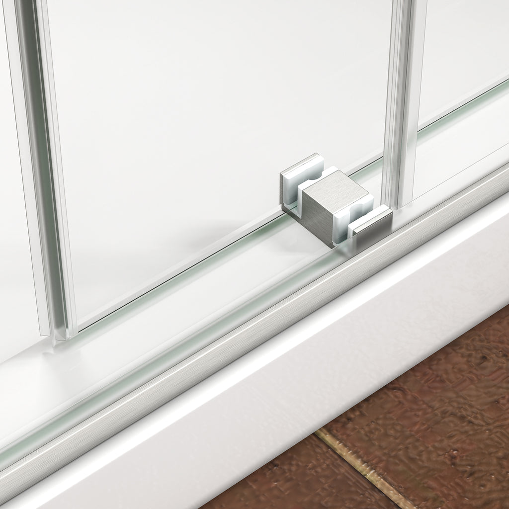 KZG 55-60 inch reversible bypass frameless shower door in brushed nickel with tempered glass — image 7