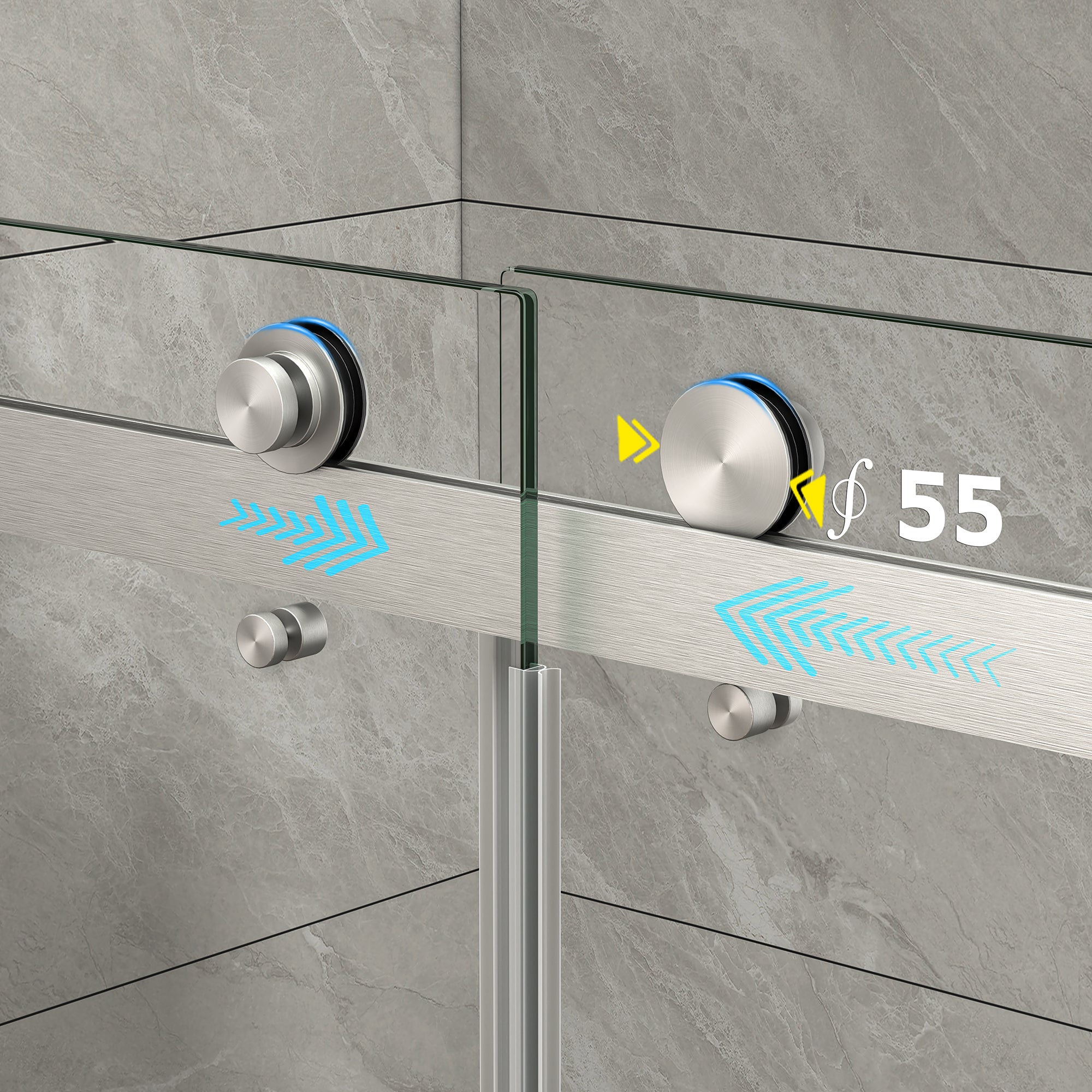 KZG 55-60 inch reversible bypass frameless shower door in brushed nickel with tempered glass — image 5