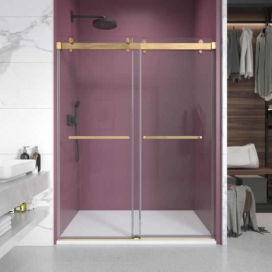 Double Sliding Frameless Shower Door with Clear 3/8 in. Glass