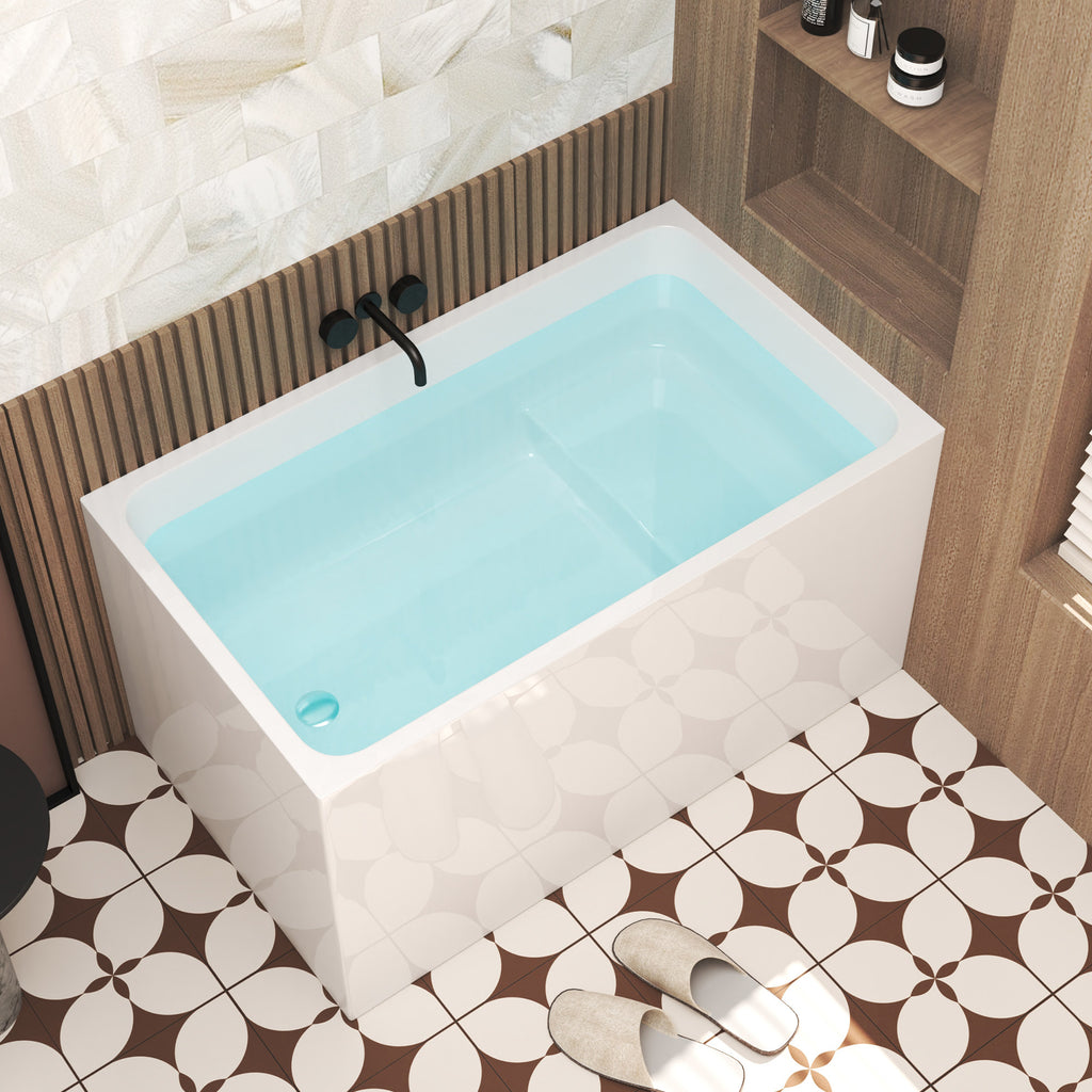 KZG 47-inch gloss white acrylic freestanding soaking tub with built-in seat and chrome fixtures — image 7