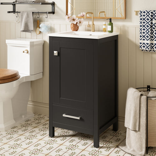Black modern bathroom vanity with ceramic sink and soft-close drawers — image 4