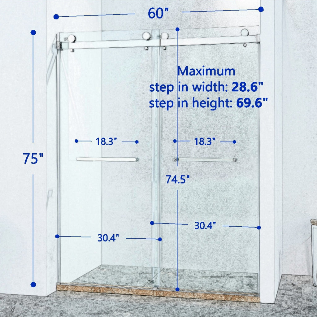 KZG 56-60 in. frameless double sliding shower door in matte black with 8mm tempered clear glass — image 7
