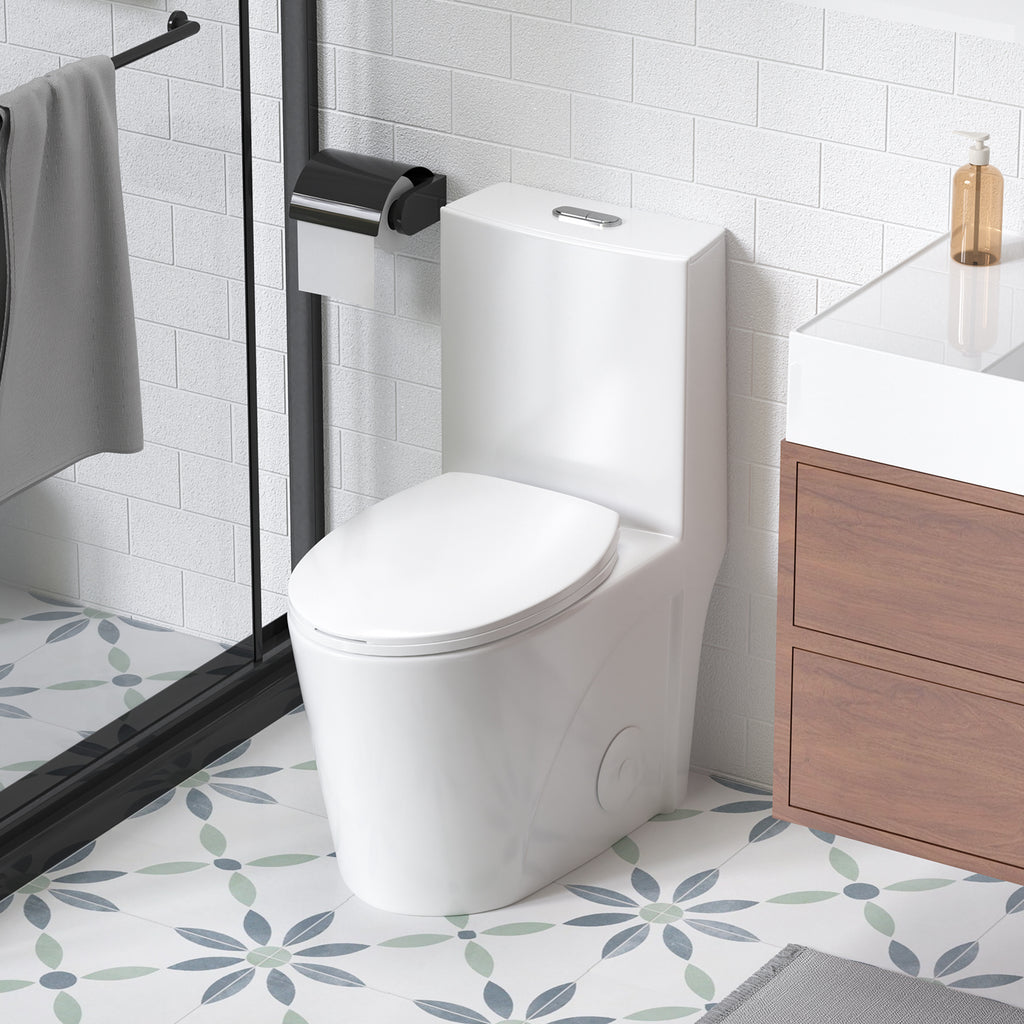 KZG Glossy White Tornado one-piece toilet with dual flush and soft-close seat in ADA height — image 4