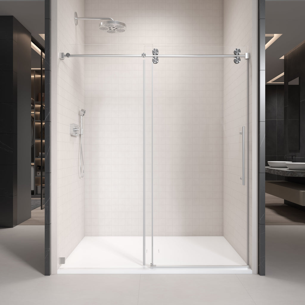 Frameless single sliding shower door with clear 3/8 in. tempered glass — image 6