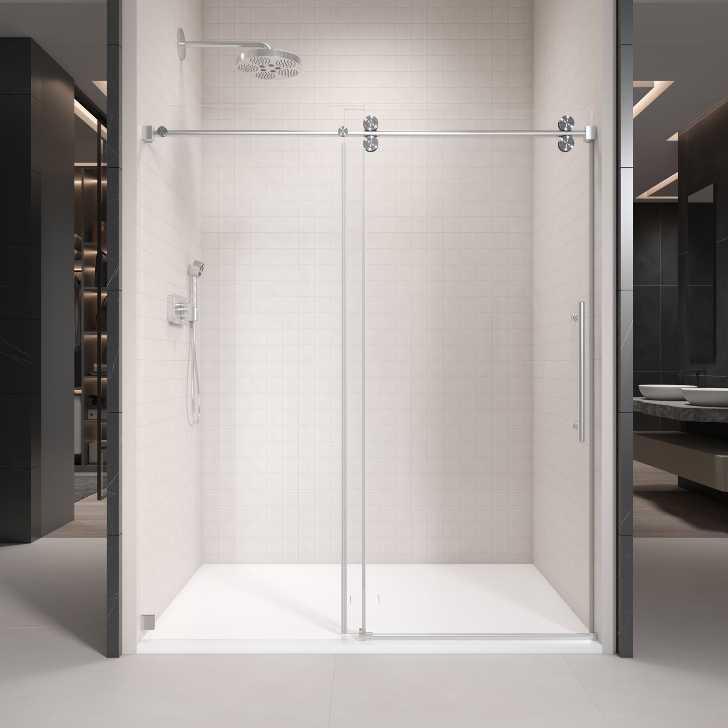Single Sliding Frameless Shower Door with Clear 3/8 in. Glass