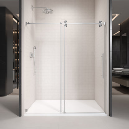 Single Sliding Frameless Shower Door with Clear 3/8 in. Glass