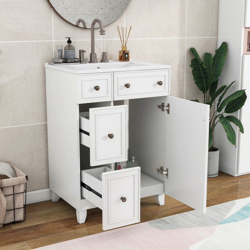 White transitional bathroom vanity, 24 in. wide with ceramic sink — image 5
