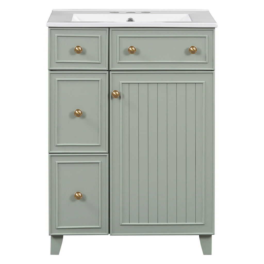 KZG 24-inch green transitional bathroom vanity cabinet with ceramic sink — image 1