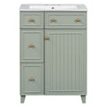 KZG 24-inch green transitional bathroom vanity cabinet with ceramic sink — image 1