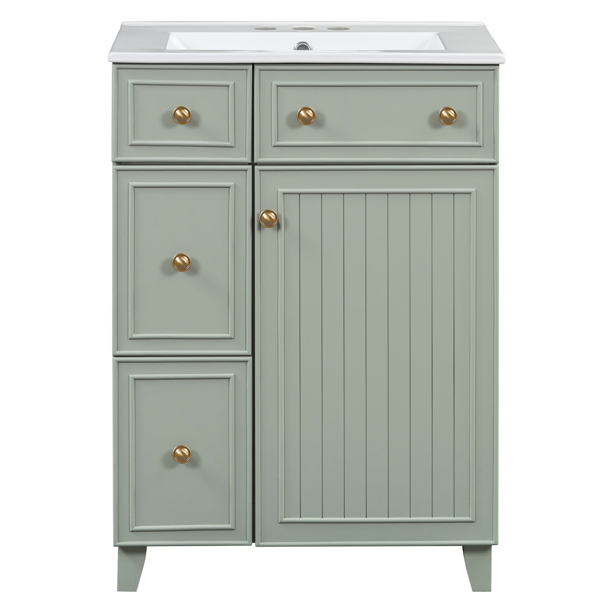 KZG 24-inch green transitional bathroom vanity cabinet with ceramic sink — image 1