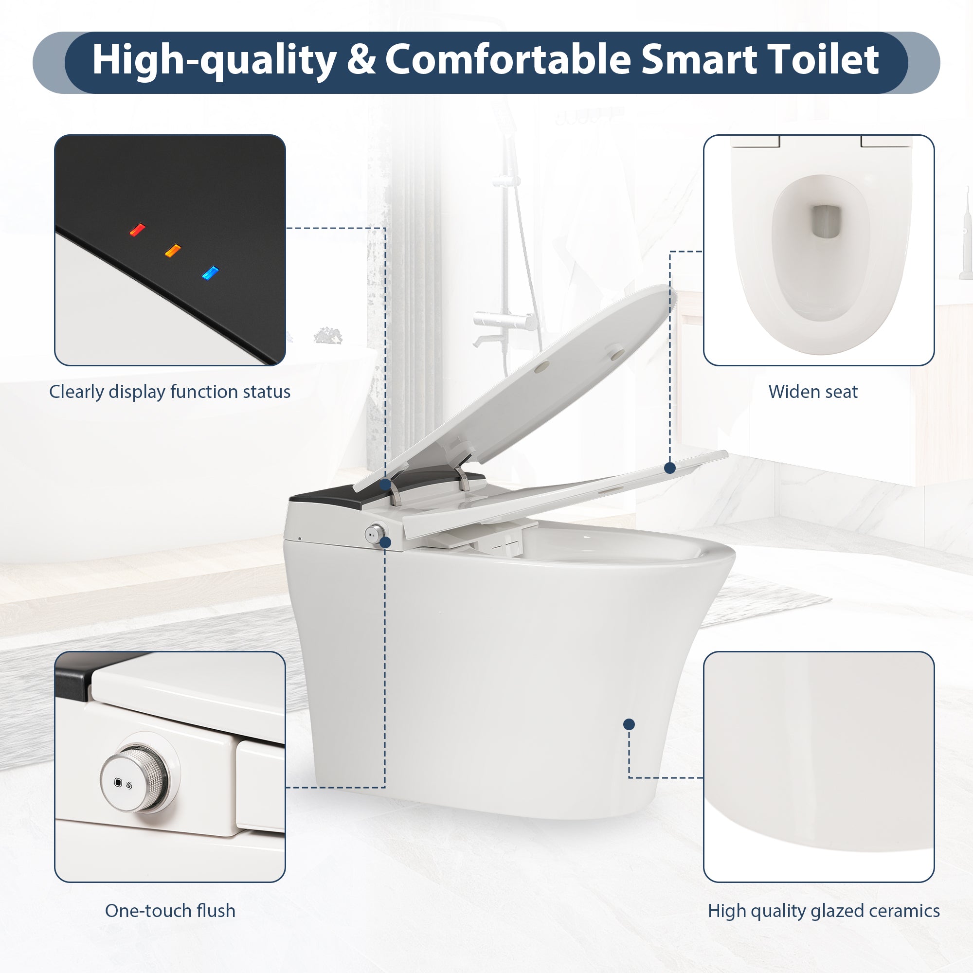KZG smart one-piece heated toilet with foot sensor flush and blue night light — image 4