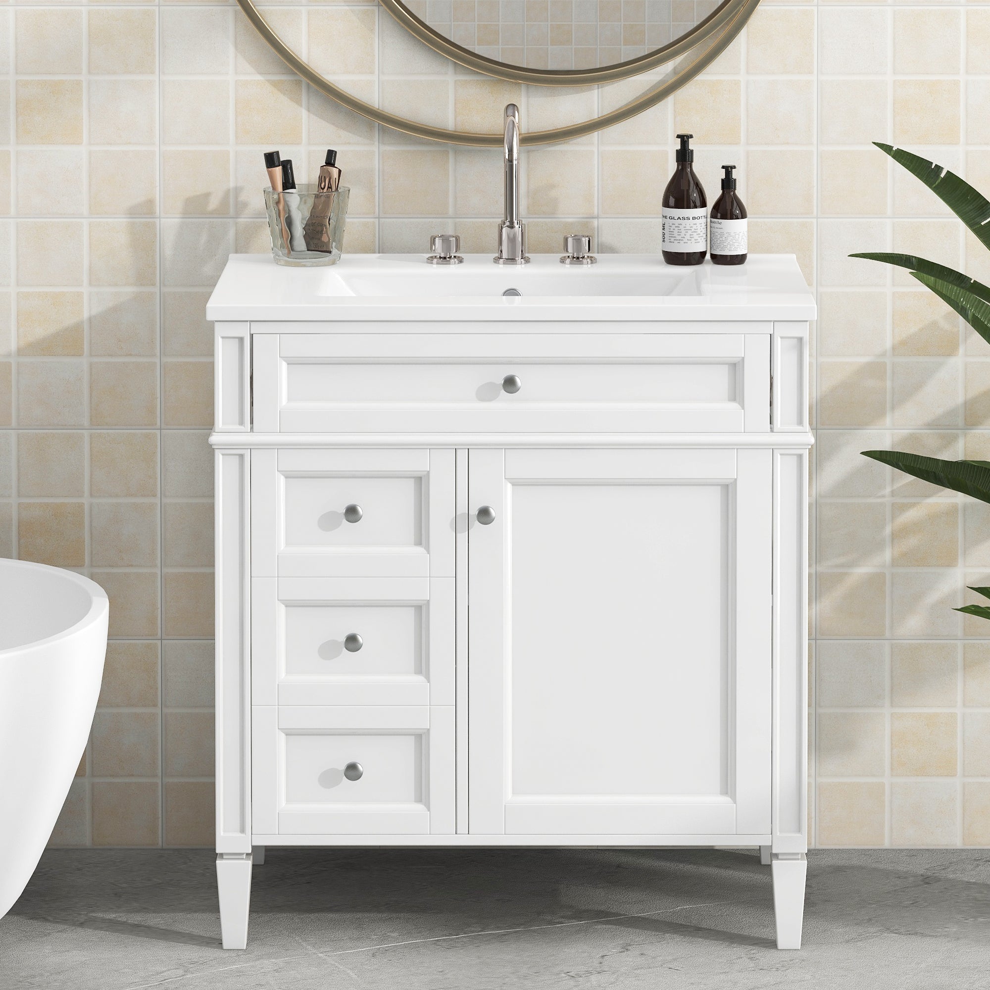 KZG 30-inch modern white bathroom vanity with ceramic sink and drawer storage — image 4