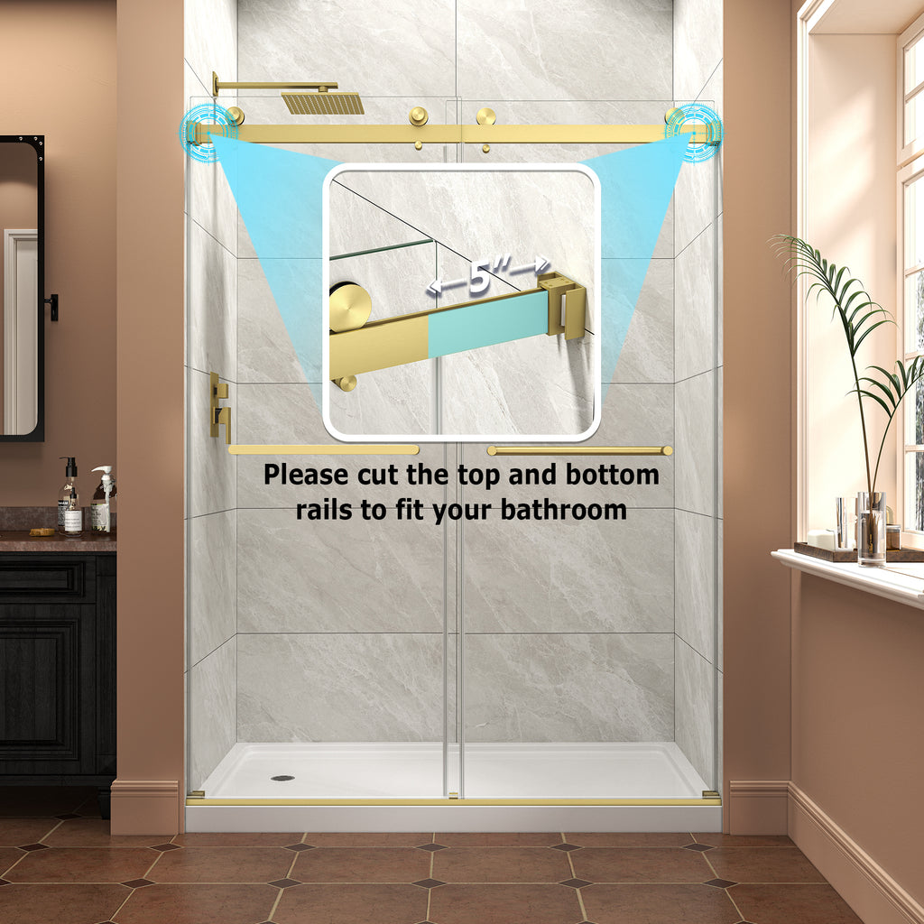 KZG brushed gold frameless bypass sliding shower door, 55–60 in. wide, 76 in. tall — image 4