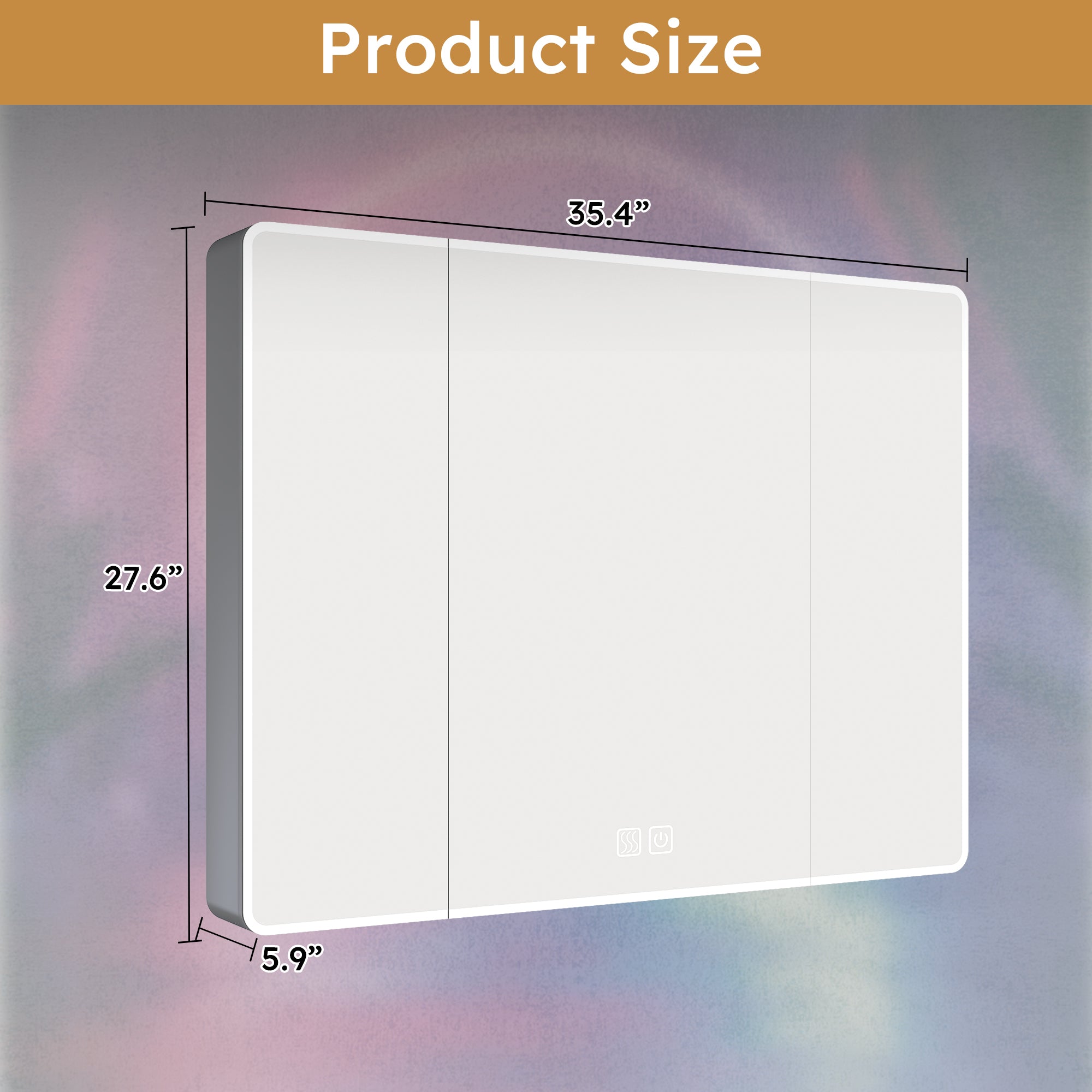Grey aluminum medicine cabinet with LED light and defogging mirror — image 4