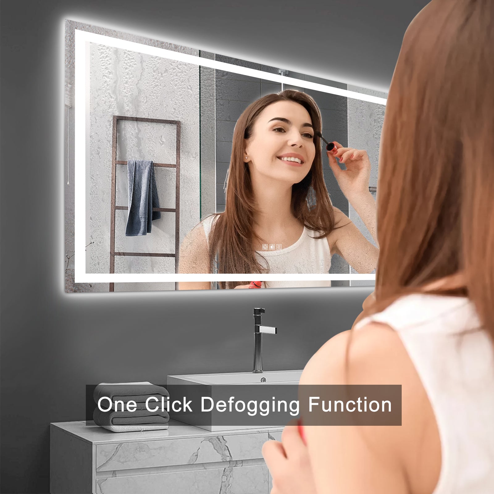 KZG 72-inch by 36-inch frameless LED bathroom mirror with anti-fog coating and touch sensor — image 4