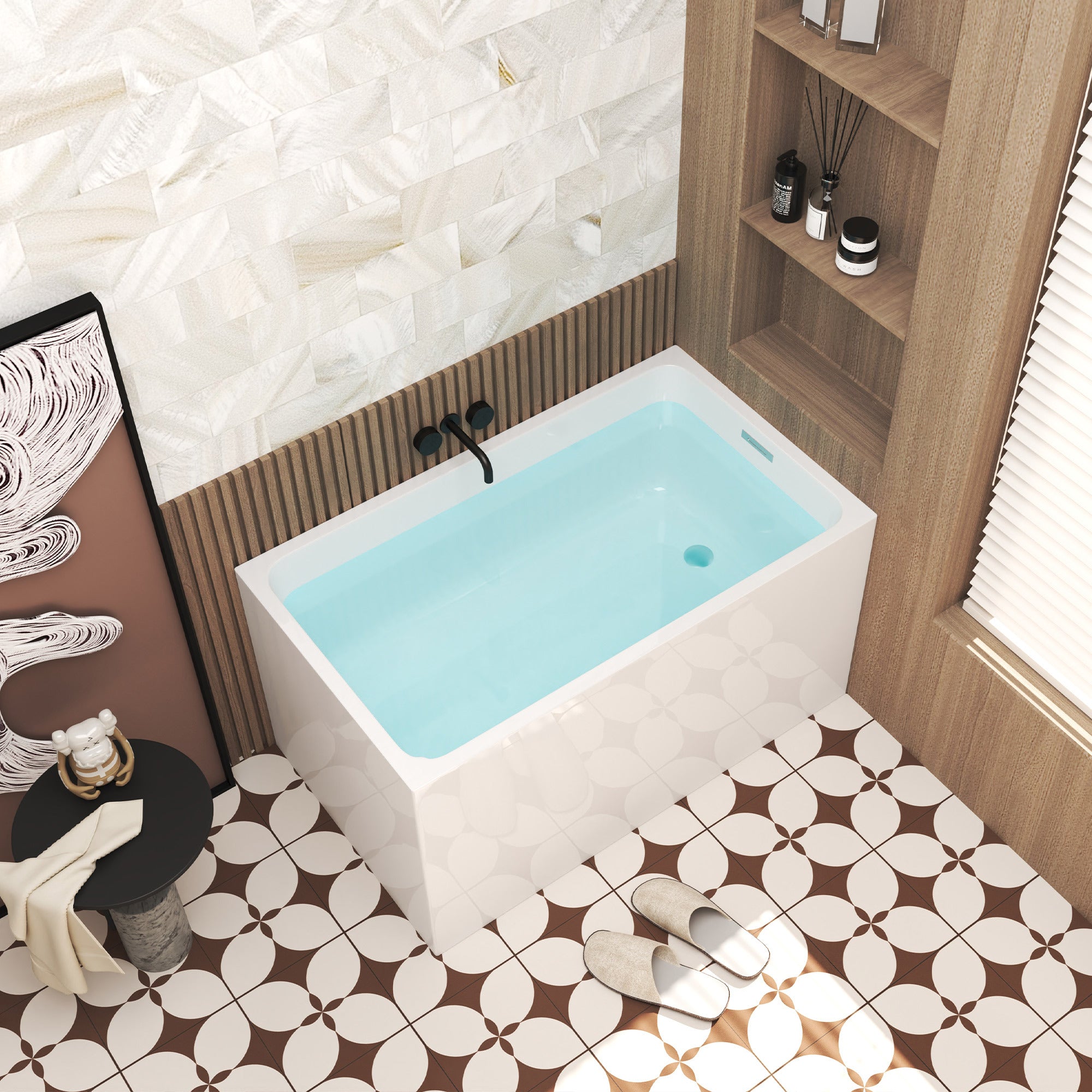 KZG 47 in. gloss white acrylic freestanding soaking bathtub with chrome drain — image 6