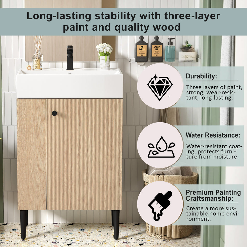 KZG modern wood bathroom vanity with ceramic sink and gold handles — image 5