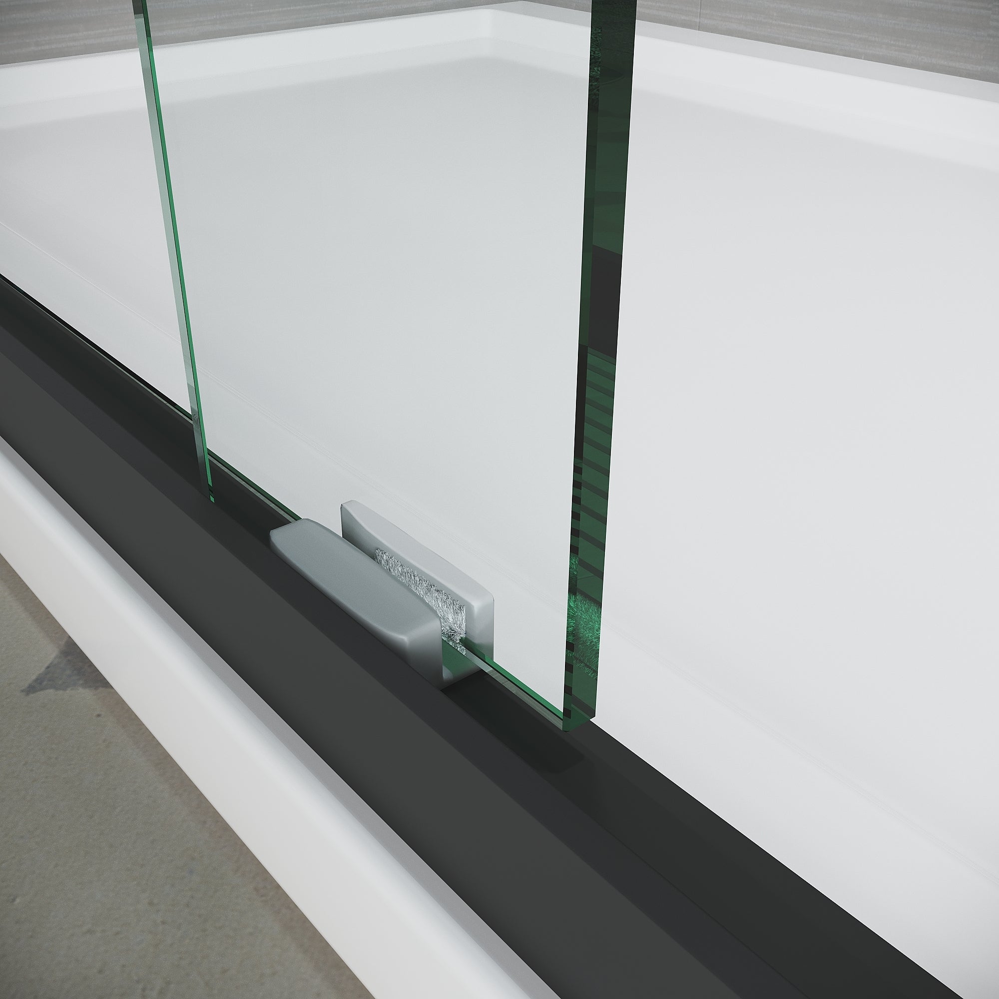 Matte black semi-frameless sliding shower door with clear tempered glass — image 5