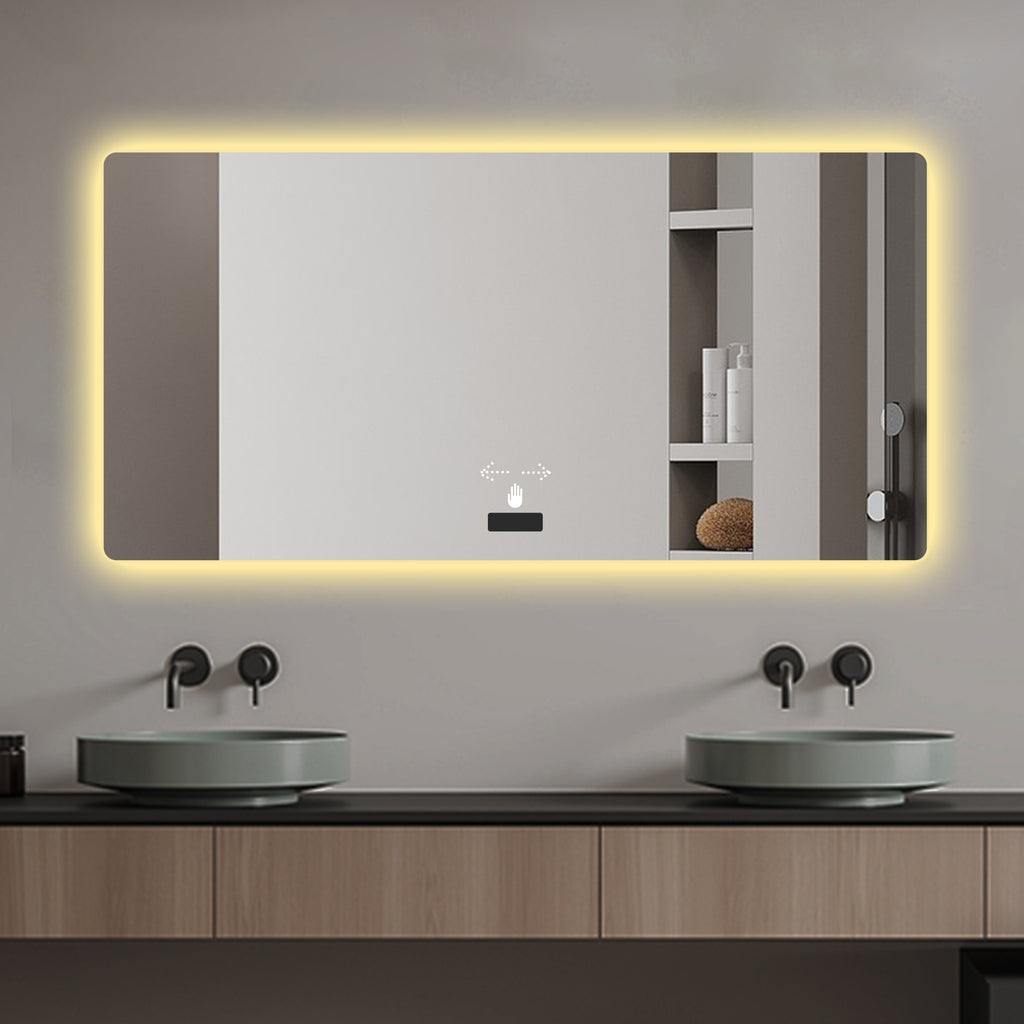 KZG 48x32 in. frameless LED backlit bathroom mirror with silver frame — image 2