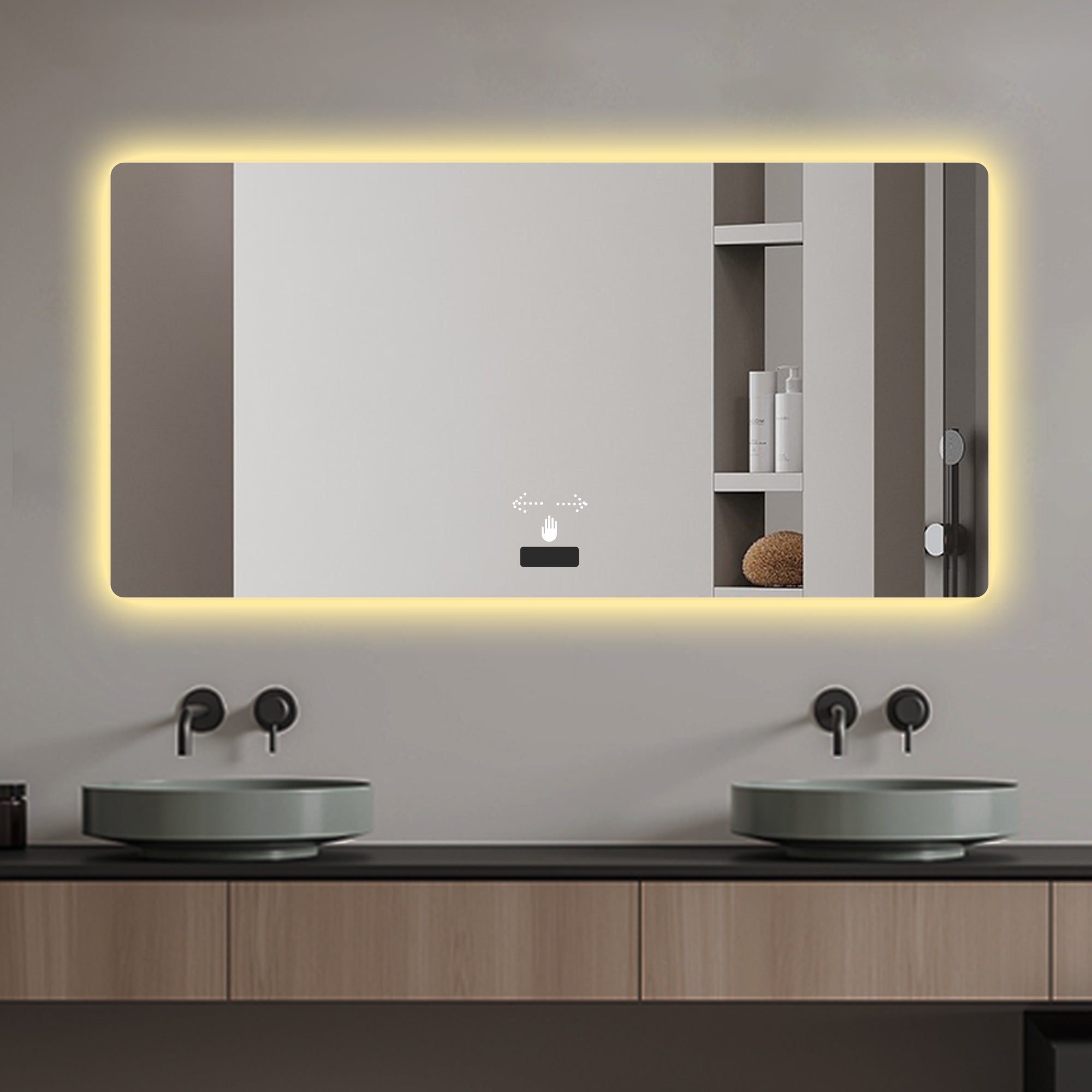 KZG 48x32 in. frameless LED backlit bathroom mirror with silver frame — image 2