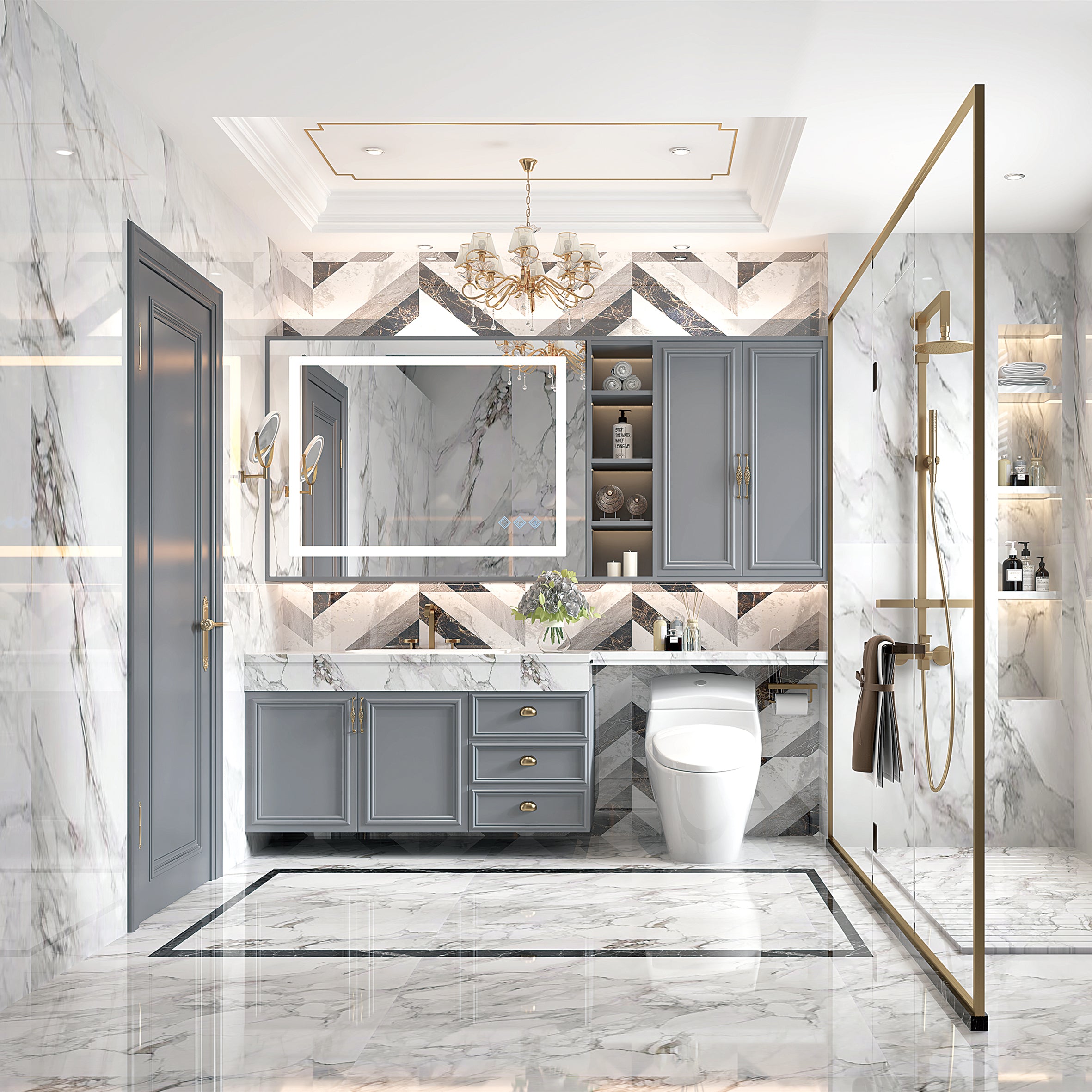 KZG 48in. x 36in. silver LED bathroom mirror with dimmable dual lighting and anti-fog coating — image 3