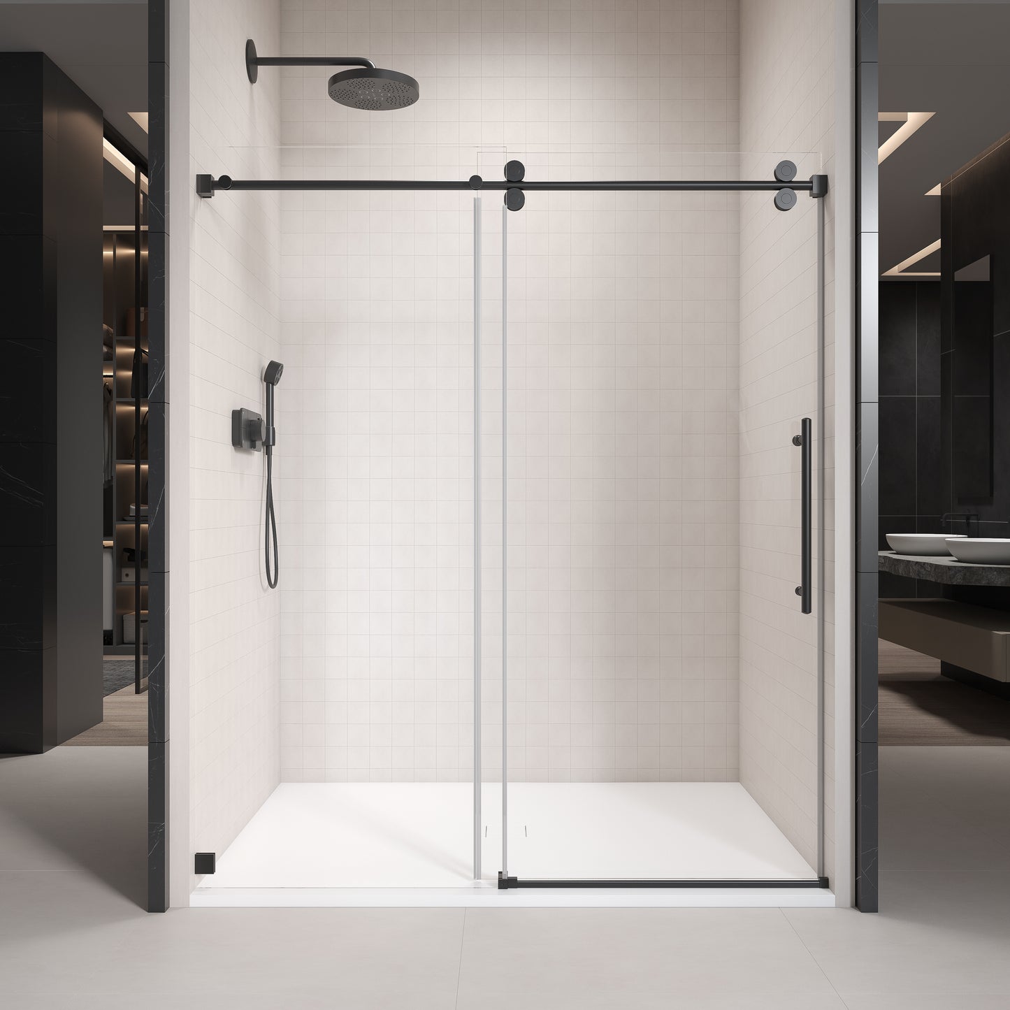 Single Sliding Frameless Shower Door with Clear 3/8 in. Glass