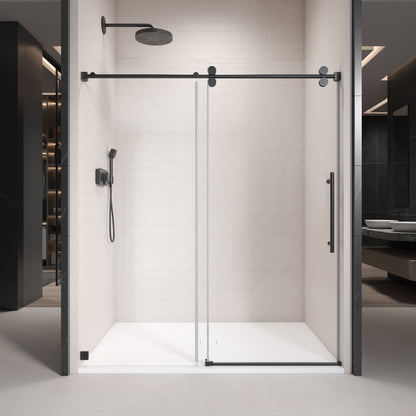 Single Sliding Frameless Shower Door with Clear 3/8 in. Glass
