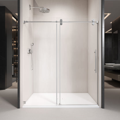 Single Sliding Frameless Shower Door with Clear 3/8 in. Glass