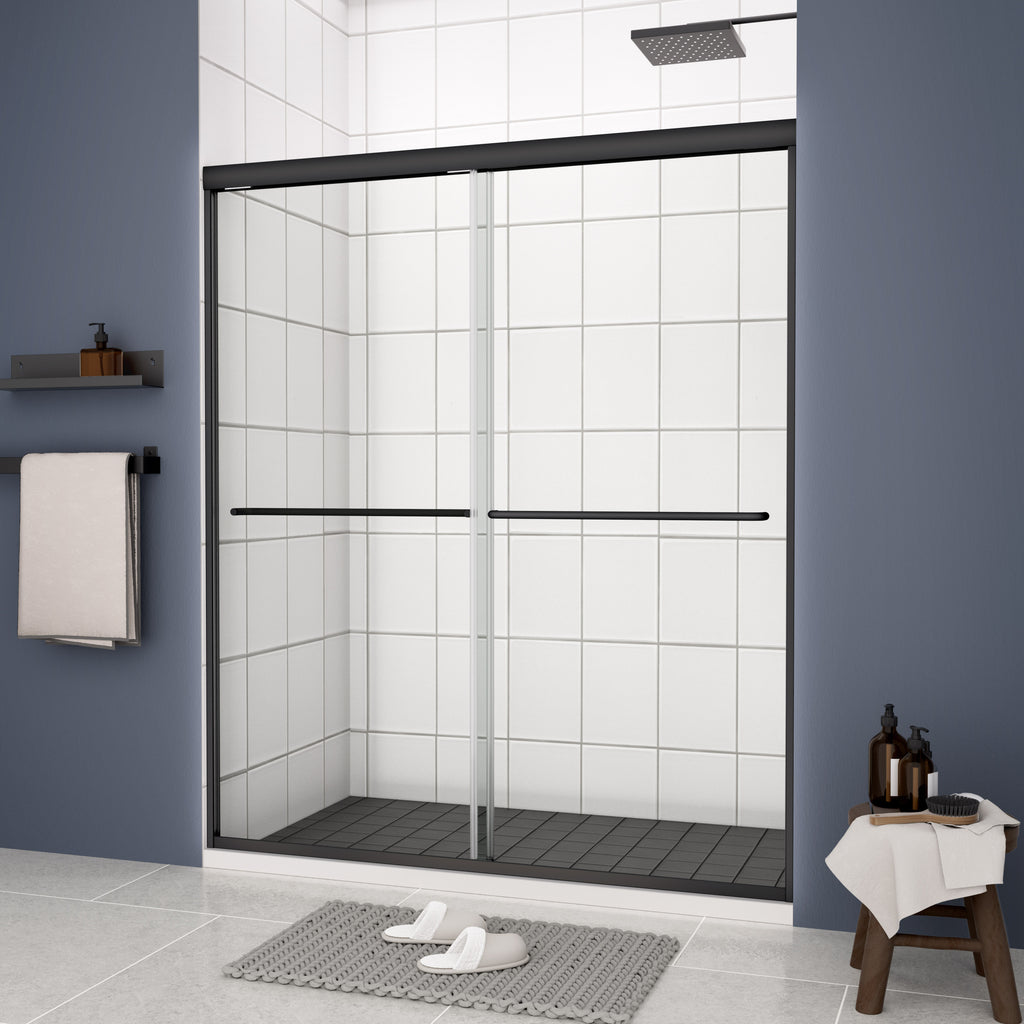 Matte black bypass sliding shower door with tempered glass — image 7
