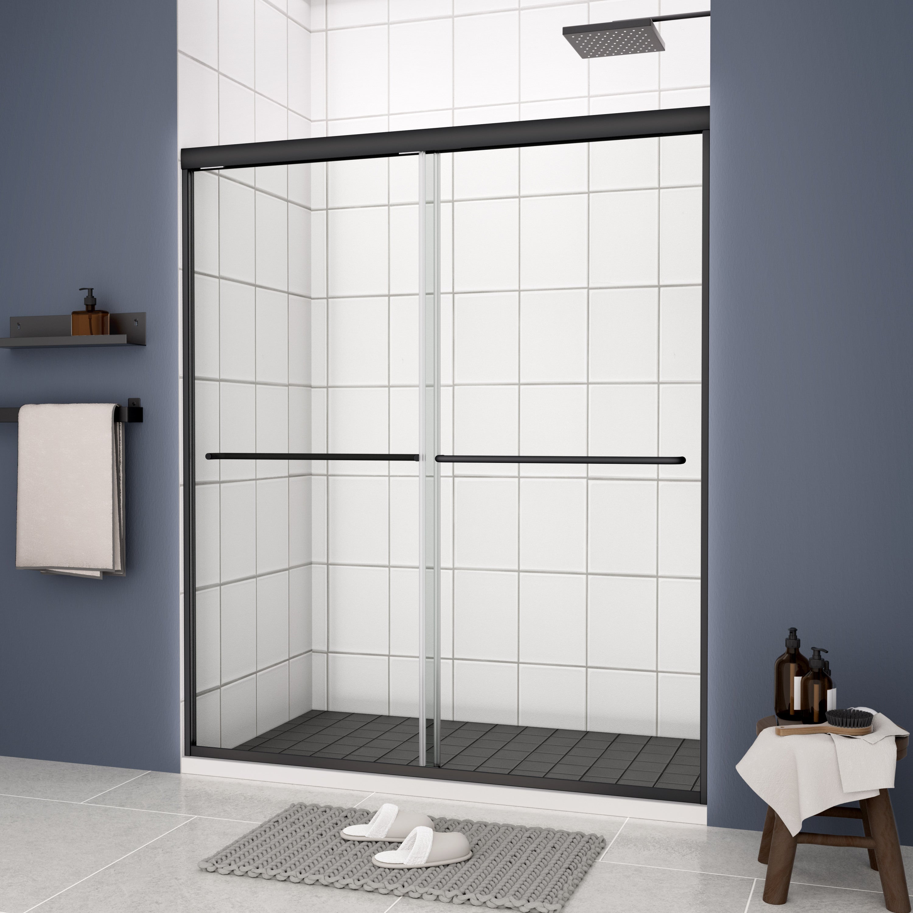 Matte black bypass sliding shower door with tempered glass — image 7