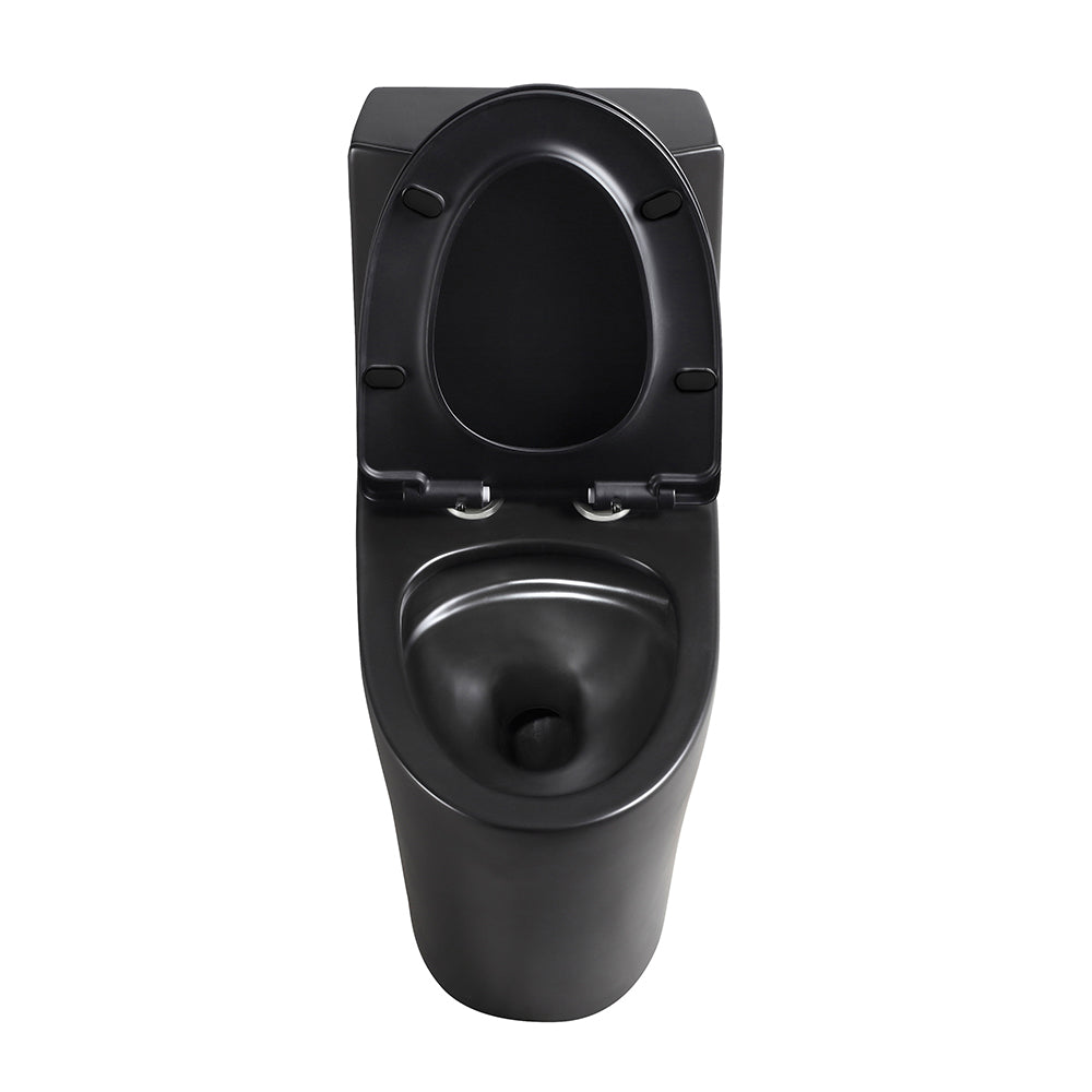 KZG one-piece elongated comfort height toilet in black ceramic with dual-flush and soft-closing seat — image 2
