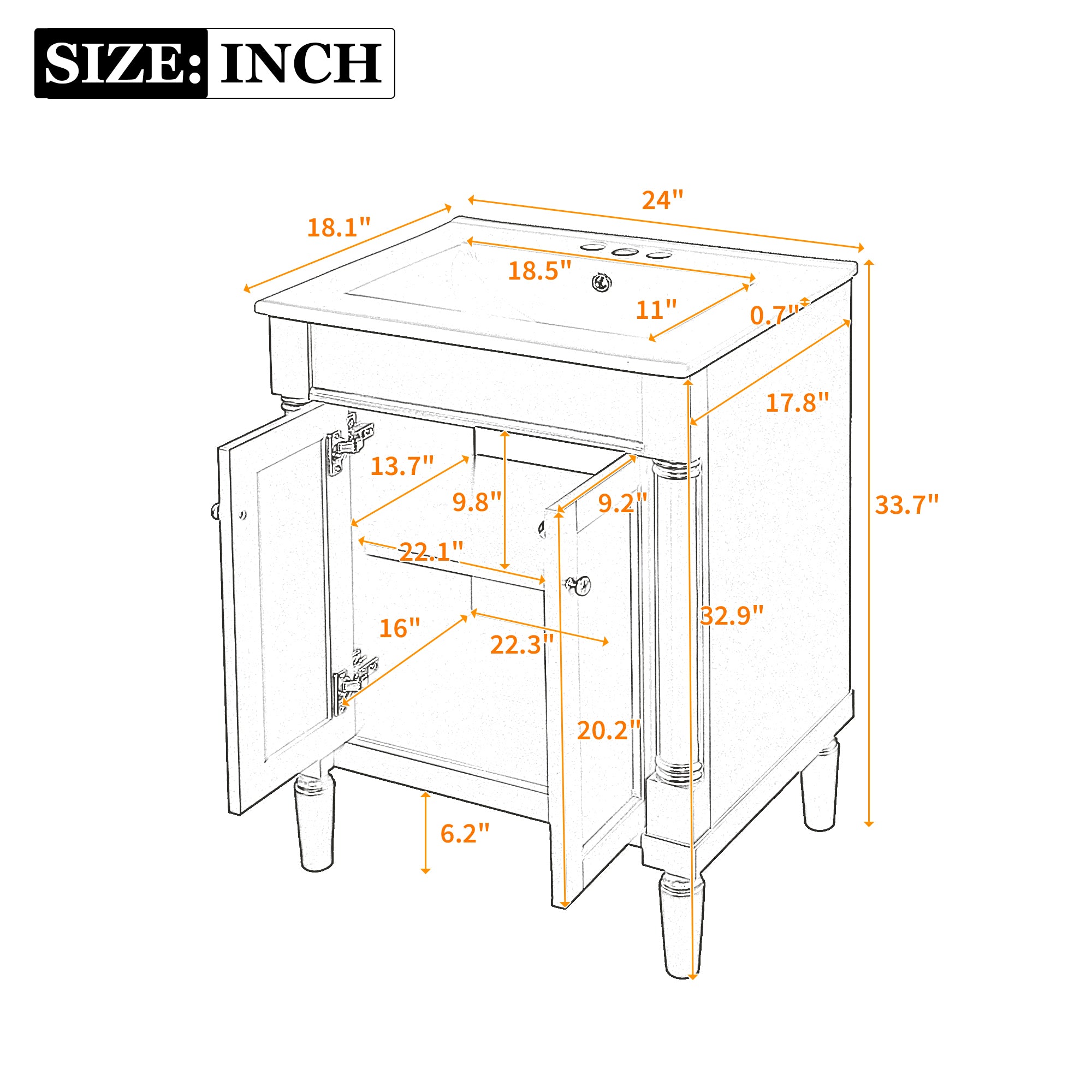 KZG 24-inch modern green bathroom vanity with ceramic basin and two-tier storage cabinet — image 3