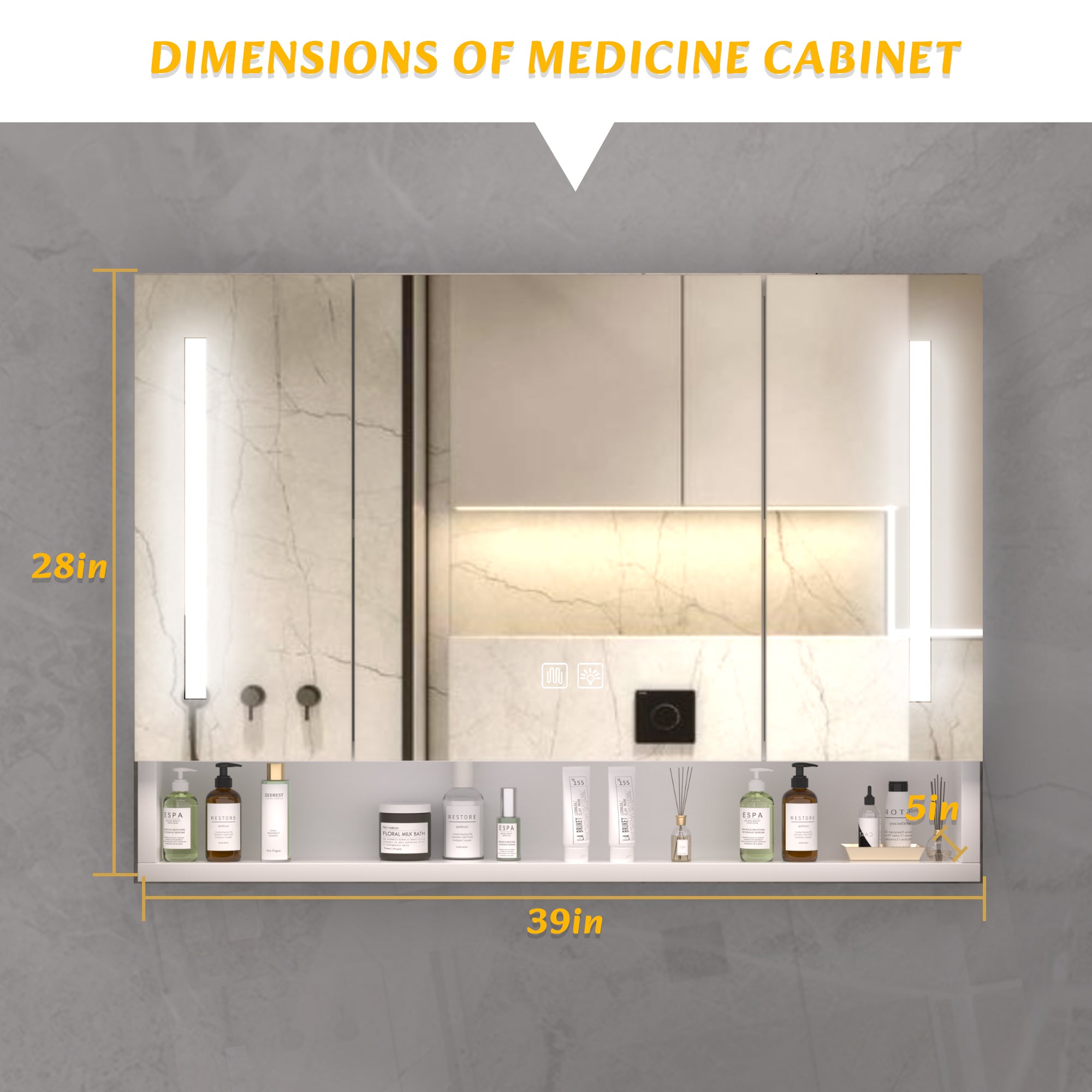KZG 39x28 in. modern white aluminium LED medicine cabinet with mirror — image 4