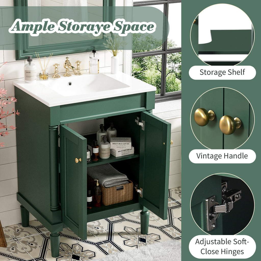 KZG 24-inch modern green bathroom vanity with ceramic basin and two-tier storage cabinet — image 7