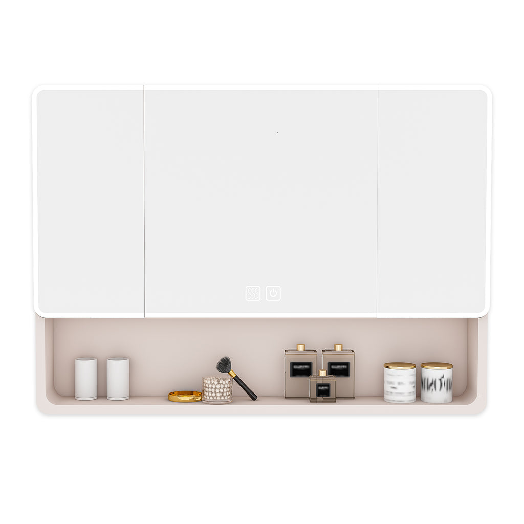 KZG 35 x 28 inch khaki aluminum LED medicine cabinet mirror with defogging function — image 1