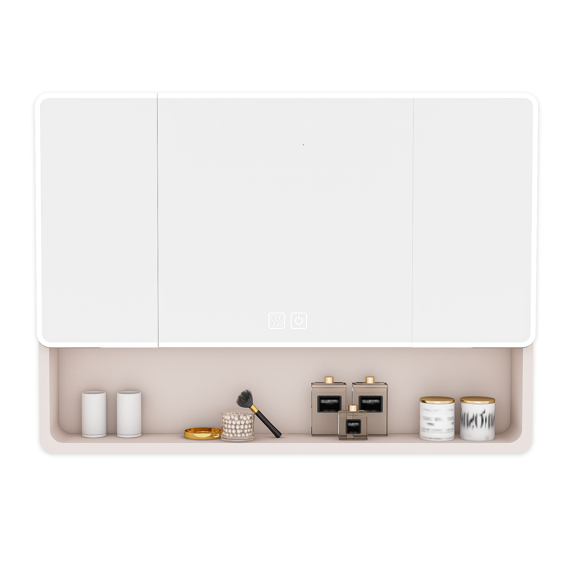 KZG 35 x 28 inch khaki aluminum LED medicine cabinet mirror with defogging function — image 1