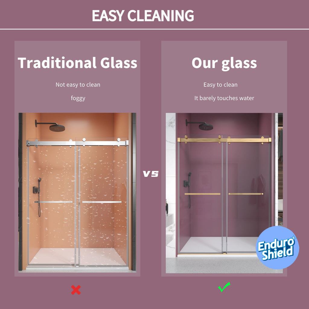 Frameless double sliding shower door with clear tempered glass — image 3